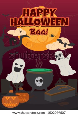 Vector Illustration Halloween Fullmoon Party, with scary pumpkins 