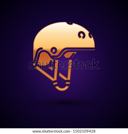 Gold Helmet icon isolated on dark blue background. Extreme sport. Sport equipment.  Vector Illustration