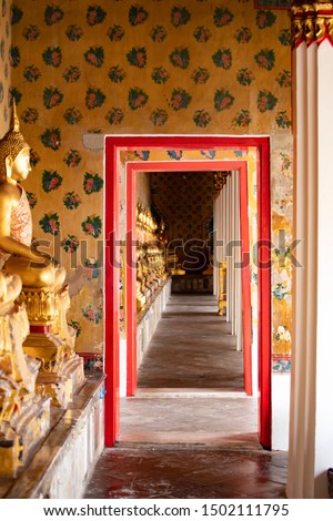 Row of Golden Buddha in Thailand. Golden Buddha statues at Temple of the Emerald Buddha, Wat Phra Kaew.