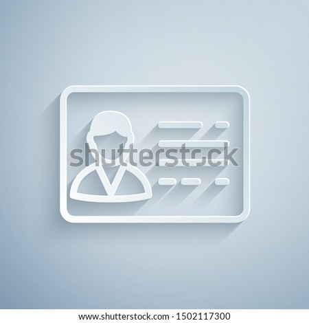 Paper cut Identification badge line icon isolated on grey background. It can be used for presentation, identity of the company, advertising. Paper art style. Vector Illustration