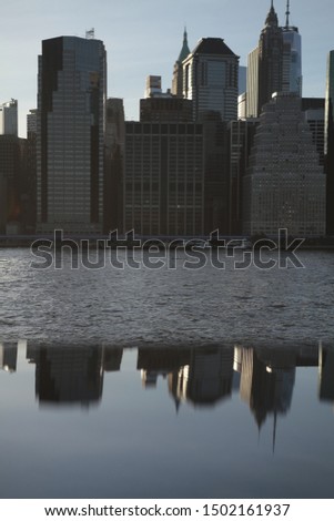 lower manhattan skyline from brooklyn park with skyscrapers of the financial district of new york city 