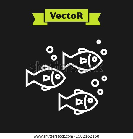 White line Fish icon isolated on black background.  Vector Illustration