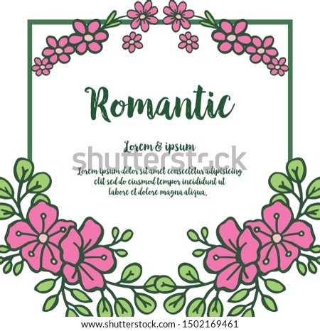 Drawing of pink flower frame hand drawn, for design element of card romantic. Vector
