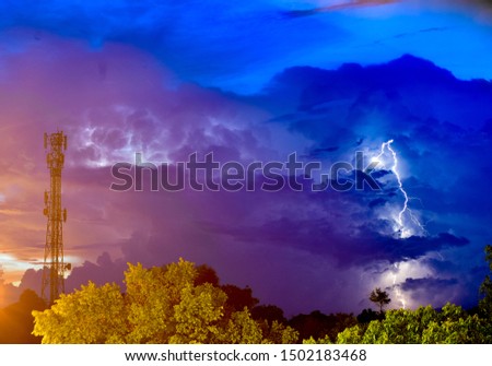 Colourful night with lightning strike