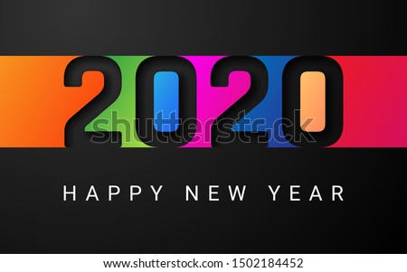 Happy New Year 2020 cover. Template of business design card, banner on dark bakground. Vector illustration. Royalty-Free Stock Photo #1502184452