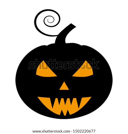 Pumpkin flat single icon. Halloween pumpkin symbol of fear and danger. Black spooky decorative element. Vector illustration isolated on white background