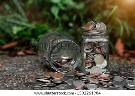 Business growth with coins and green background, Investment And Interest, Saving money concept.