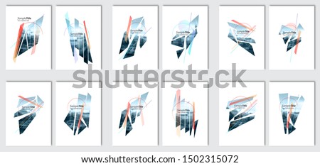 Brochure design set. Flyer layout template. Modern shatered background. Vector presentation slide. Elements for magazine, cover, poster, layout design.  Replace the image in the clipping mask by yours Royalty-Free Stock Photo #1502315072