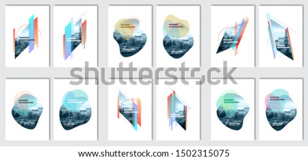 Brochure design set. Flyer layout template. Modern background. Vector presentation slide. Elements for magazine, cover, poster, layout design. A4 size. Replace the image in the clipping mask by yours.