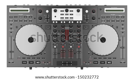 top view of dj mixer controller isolated on white background 
