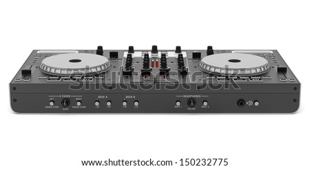black dj mixer controller isolated on white background 