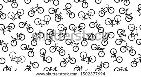 Bike seamless pattern, isolated on white. Retro, road, female, dirt and other bikes. Vintage bicycle background. Black flat style bikes vector illustration.