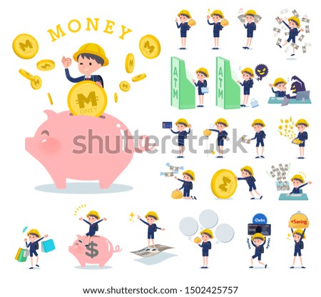 A set of boy carrying school bag with concerning money and economy.There are also actions on success and failure.It's vector art so it's easy to edit.
