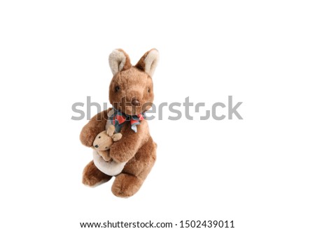 cute kangaroo doll and baby  with copyspace for text                               