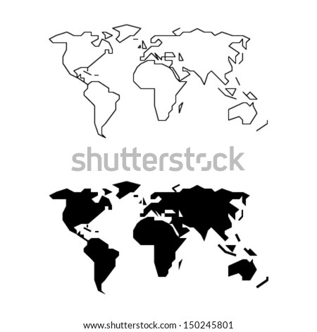 Simplified World Map - Straight lines and less details (for small size usage) 