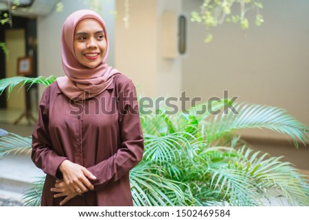 Fashion portrait beautiful young asian muslim woman attractive on hijab 
