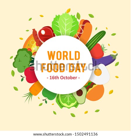 world food day vector illustration, colorful food background. Royalty-Free Stock Photo #1502491136