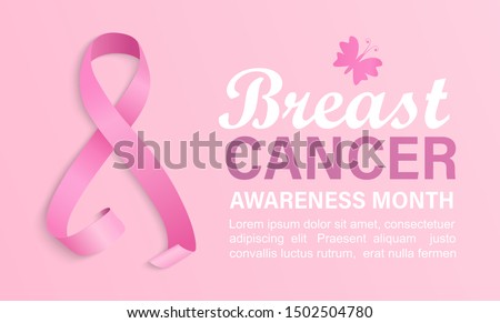 Breast cancer awareness month banner. Poster for world preventive health care iniative.Pink ribbon with butterfly and place for text.Template for design, placard, flyer, advertise.Vector illustration.
