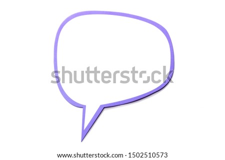 Colorful speech bubble as a cloud with violet border isolated on empty white background. Frame with copy space