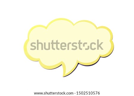 Light yellow speech bubble as a cloud with golden border isolated on empty white background. Frame with copy space