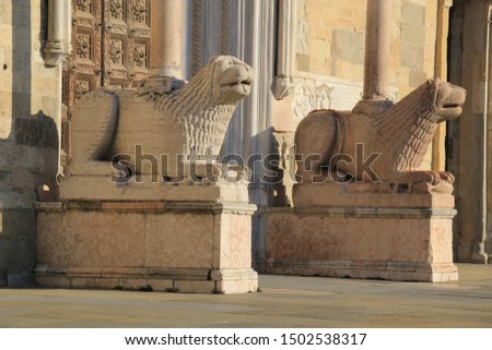 The lions, entrance of Parma Cathedral, italy