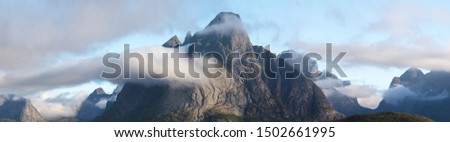 summer sky panorama  view of  norway mountains, lofoten, vacation and travel concept for web banner