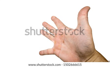 dirty hand with open palm , isolated white background
