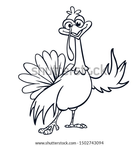 Thanksgiving funny cartoon  outline. Cartoon turkey for coloring book. Black and white contour