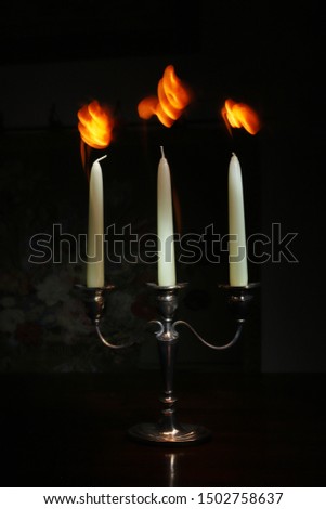 Light painting, candelabrum with three branches