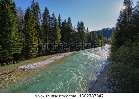 Landscape of Isar river, Mittenwald, Bayern / Bavaria, Germany. 