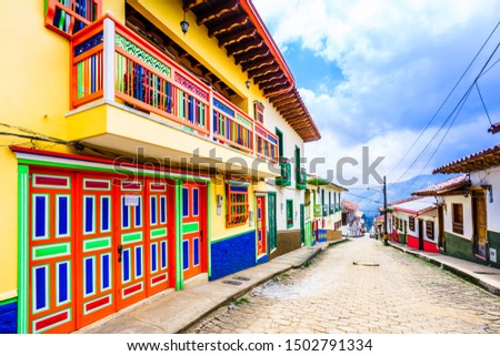View on Jerico, Colombia, Antioquia, streets of the colonial city, Colombia Royalty-Free Stock Photo #1502791334