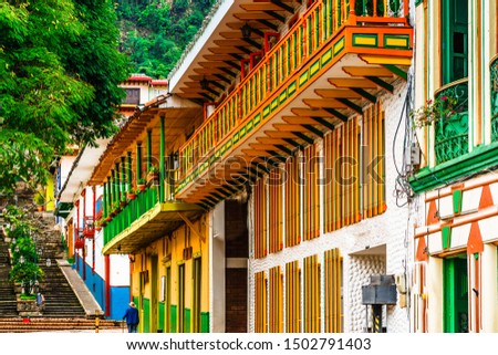 View on Jerico, Colombia, Antioquia, streets of the colonial city, located in the southwest of Antioquia, Colombia Royalty-Free Stock Photo #1502791403