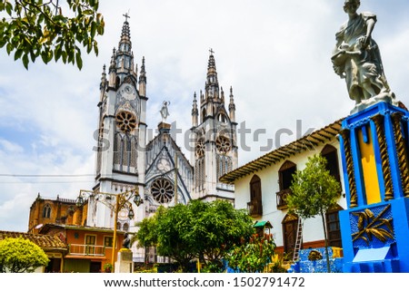 View on th white church in the colonial city of Jerico, Colombia Royalty-Free Stock Photo #1502791472
