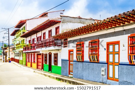 View on Jerico, Colombia, Antioquia, streets of the colonial city, Colombia Royalty-Free Stock Photo #1502791517