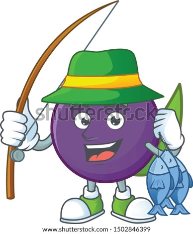 Fishing acai berries cartoon character with mascot