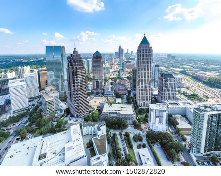 Aerial/Helicopter Panoramic picture of downtown Atlanta Skyline