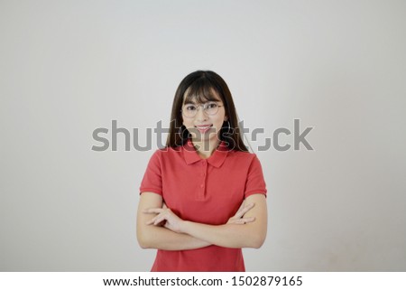 The portrait of Asian woman smiling on white isolated background