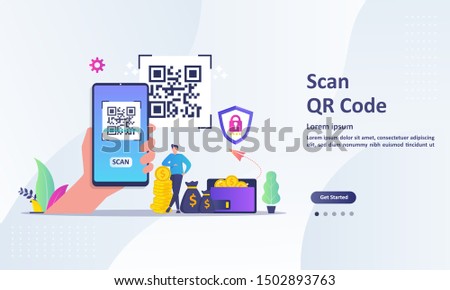 
QR Code scanning concept with people scan code using smartphone. Suitable for web landing page, ui, mobile app, banner template. Vector Illustration