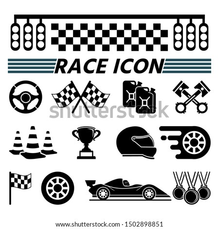 racecourse and race car icon set, clip art
