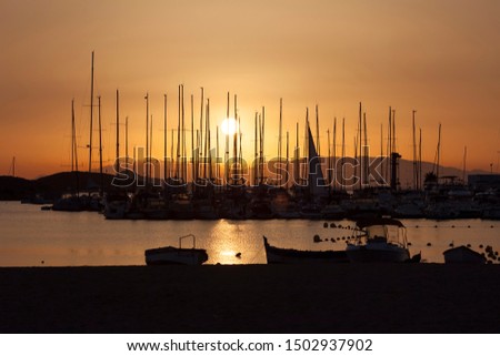 Sea sunset and yachts in the Mediterranean Sea