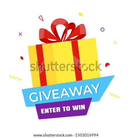 Giveaway gift concept for winners in social medias flat style design vector illustration. Internet give away poster for bloggers prize announcement random quizes flyer leflet on white background