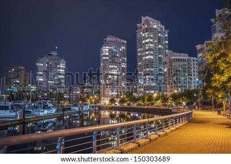 Downtown Vancouver skyline at night