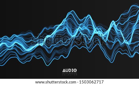 Vector 3d echo audio wavefrom spectrum. Abstract music waves oscillation graph. Futuristic sound wave visualization. Blue glowing impulse pattern. Synthetic music technology sample.