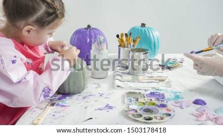 Step by step. Painting craft pumpkin with acrylic paint to create decorated mermaid Halloween pumpkin.