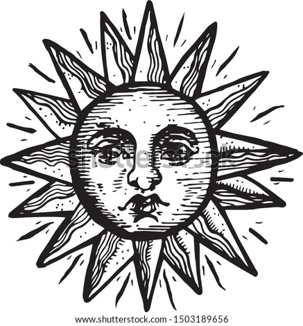 Hand drawn vintage sun clip art