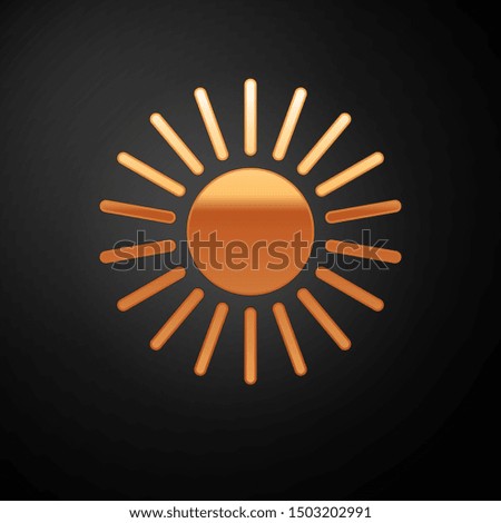 Gold Sun icon isolated on black background.  Vector Illustration