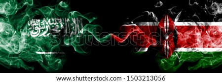 Saudi Arabia Kingdom vs Kenya, Kenyan smoky mystic flags placed side by side. Thick colored silky smoke flags of Arabic, Arabian and Kenya, Kenyan
