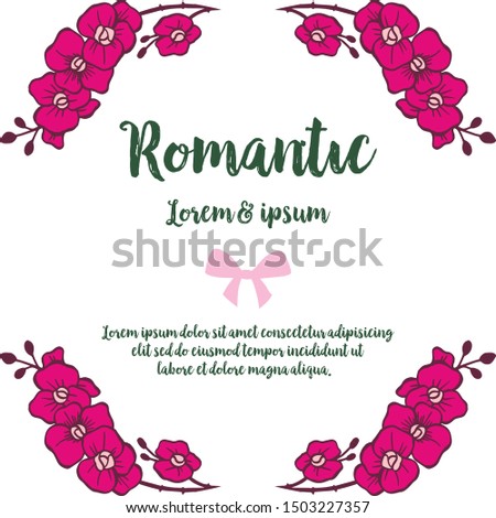 Greeting card romantic with style ornament of purple wreath frame. Vector