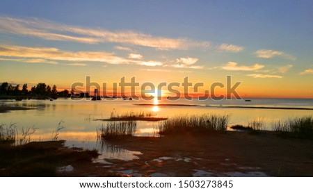 Sunset Lake Landscape. Nature Landmark Summer. Sunset Beach Sea.