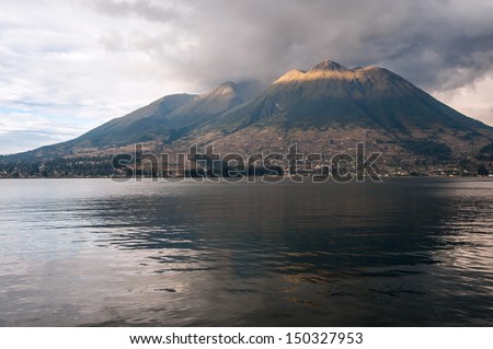 Imbabura inactive stratovolcano under San Pablo Lake in northern Ecuador